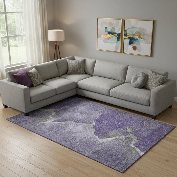 10' X 14' Abstract Washable Area Rug With UV Protection (707035) - Purple / Beige