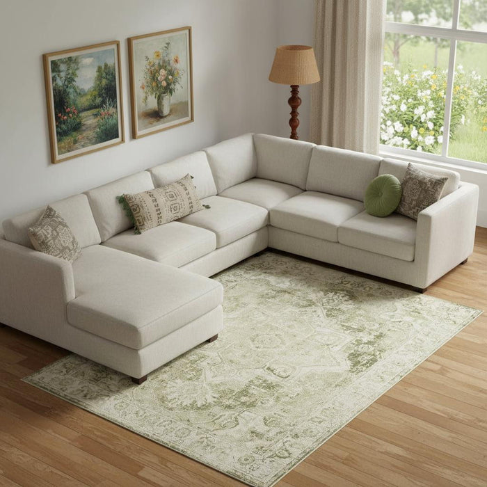 7' X 9' Floral Medallion Area Rug (550269) - Ivory / Tan