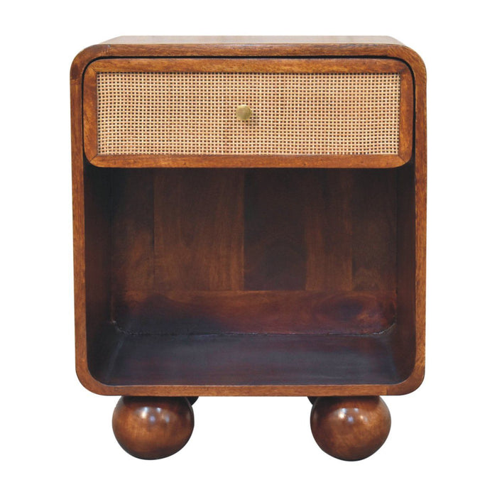 21" Solid Wood Cane Rat One Drawer Nightstand - Chestnut