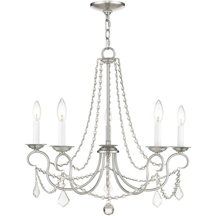 23" Five Light Dimmable Chandelier With Shades - Pearl Silver / Nickel