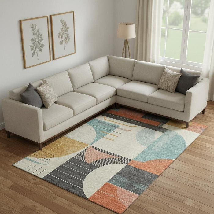 10' X 14' Geometric Washable Area Rug With UV Protection (697416) - Gray / Blue / Orange