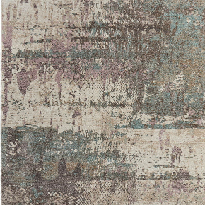 8' X 10' Abstract Distressed Area Rug - Ivory And Purple