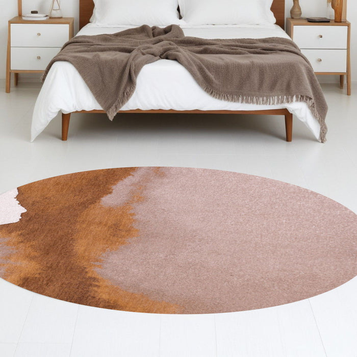 4' x 4' Round Abstract Non Skid Area Rug - Yellow And Brown
