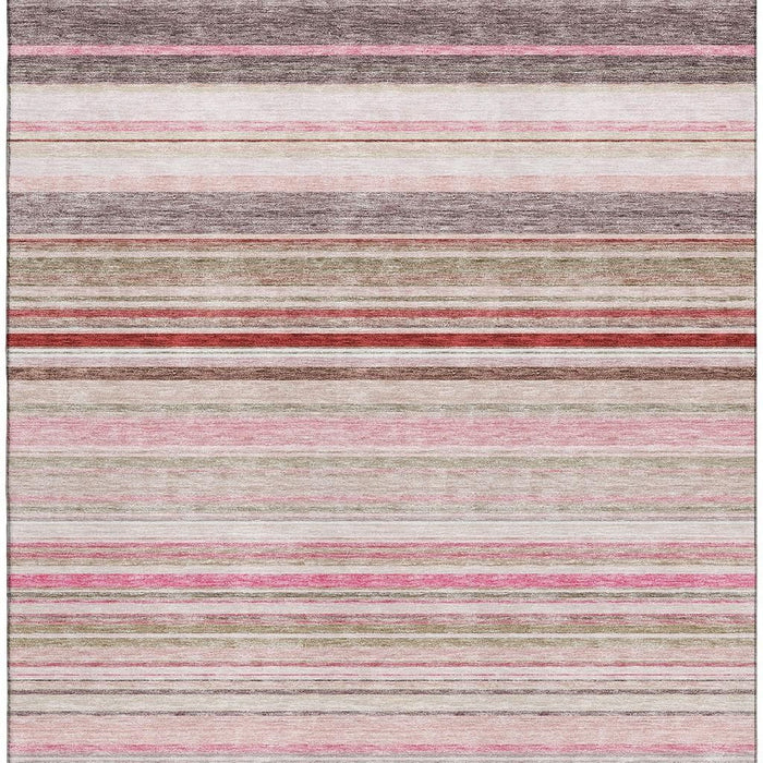 10' X 14' Striped Washable Area Rug With UV Protection (677321) - Pink / Burgundy / Ivory