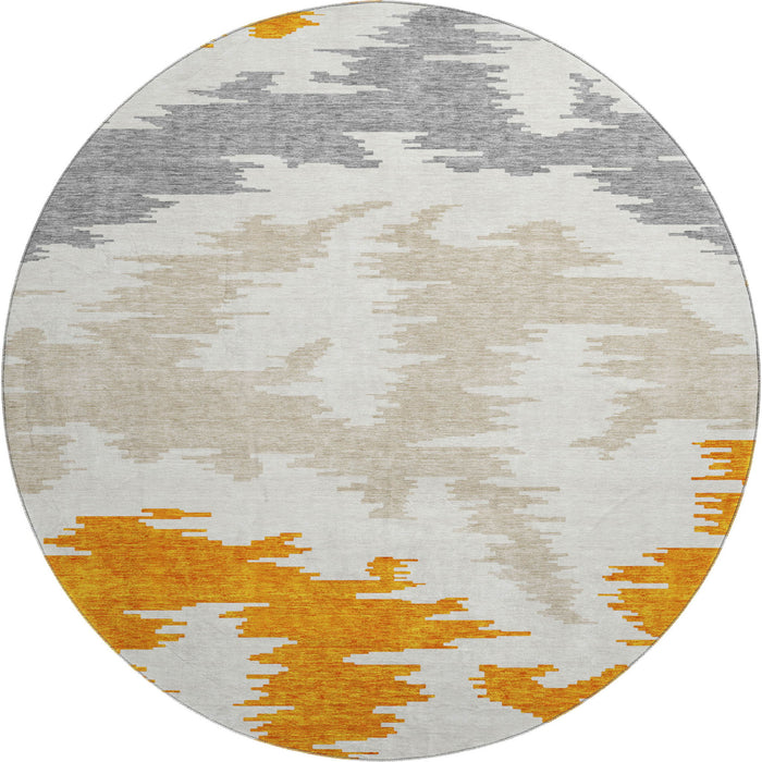 8' Transitional Abstract Washable Round Rug With UV Protection - Orange