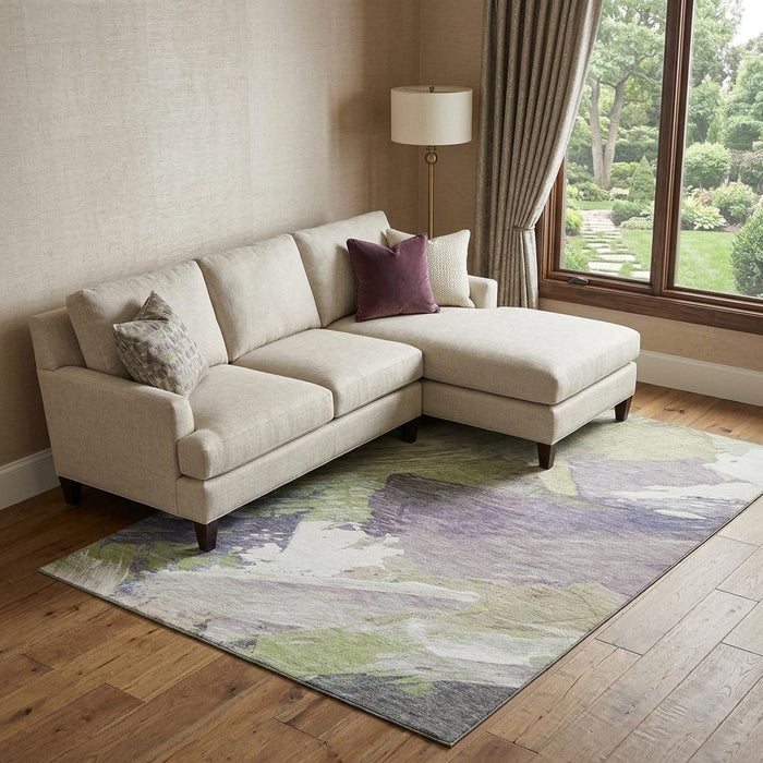 10' X 14' Abstract Washable Area Rug With UV Protection (694128) - Artichoke Green / Ivory / Taupe