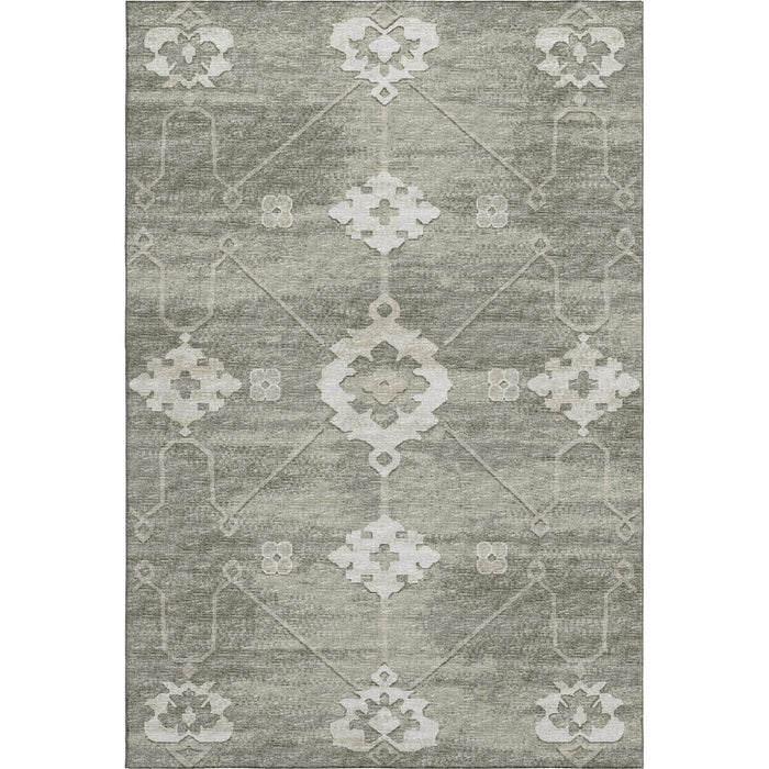 10' X 14' Floral Medallion Washable Area Rug With UV Protection - Olive Green And Ivory