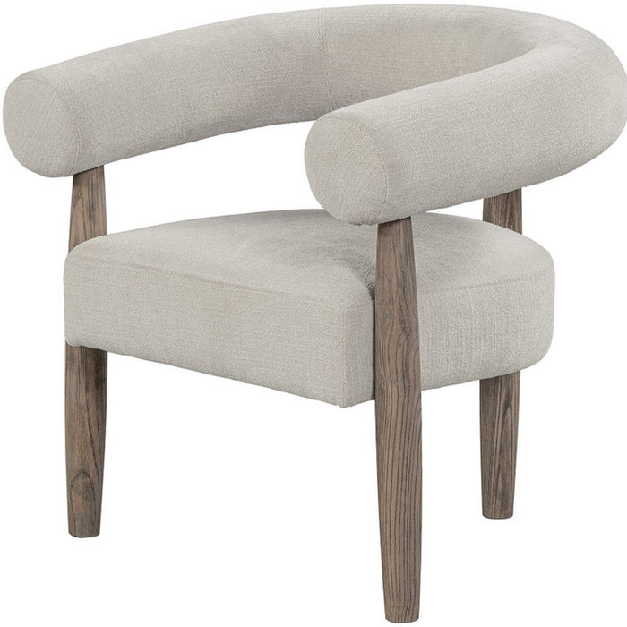 29" Fabric And Wood Curved Arm Chair - Cream / Light