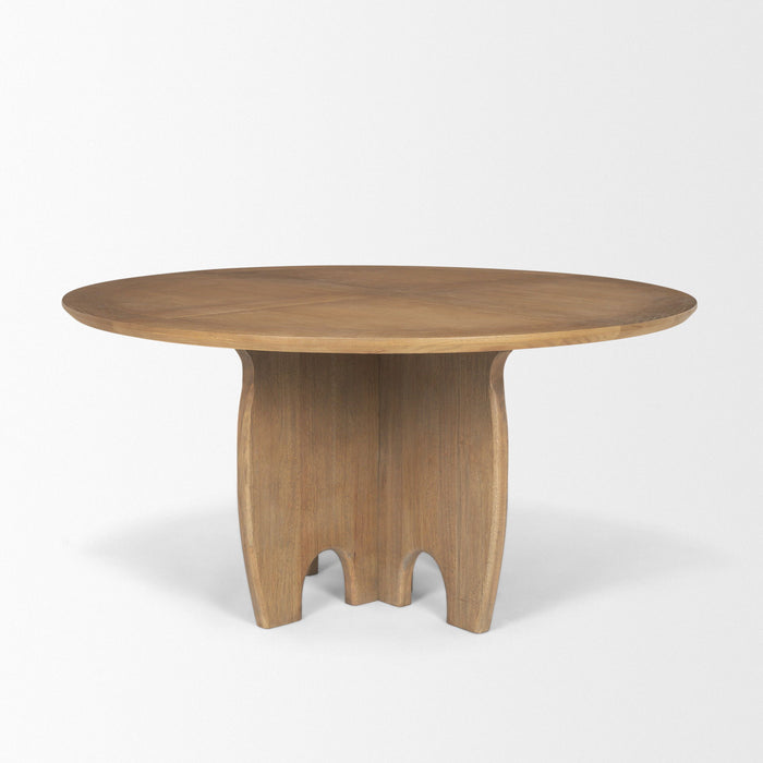 59" Solid Wood Pedestal Base Round Top Dining Table - Brown