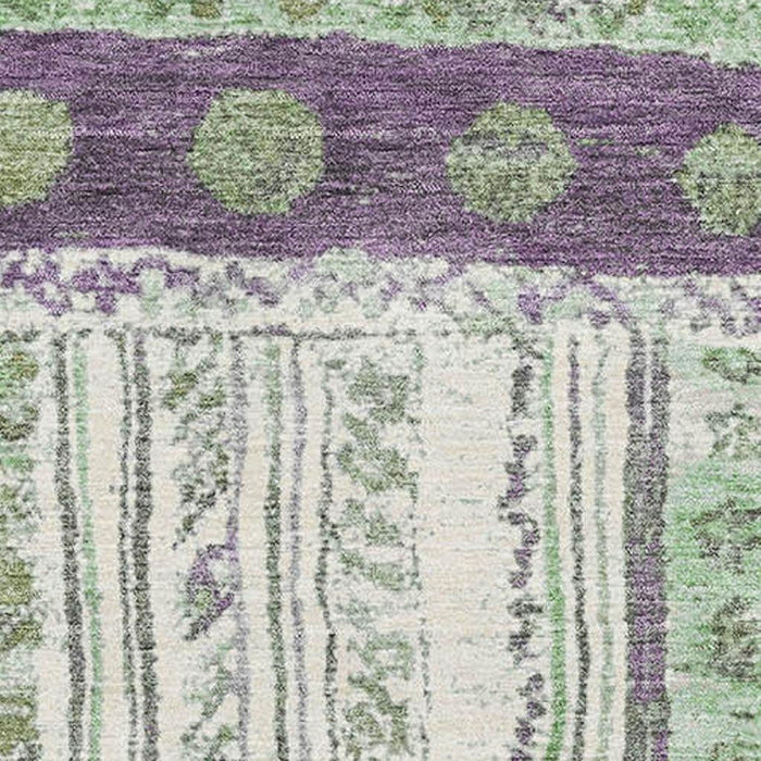 10' X 14' Striped Washable Area Rug With UV Protection (709546) - Purple / Green / Ivory