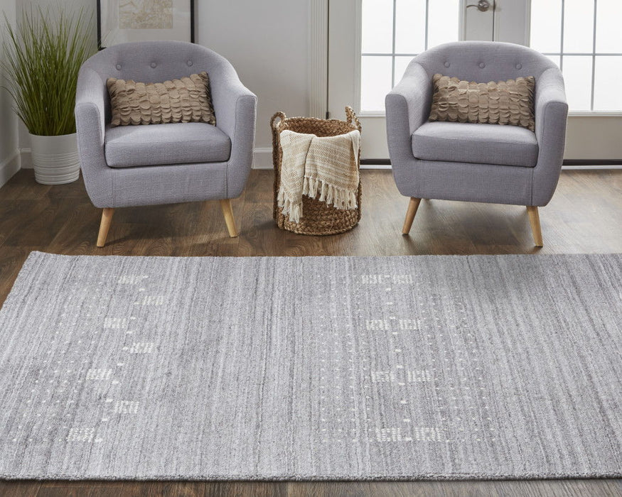 9' x 12' Wool Hand Knotted Stain Resistant Area Rug - Gray And Ivory