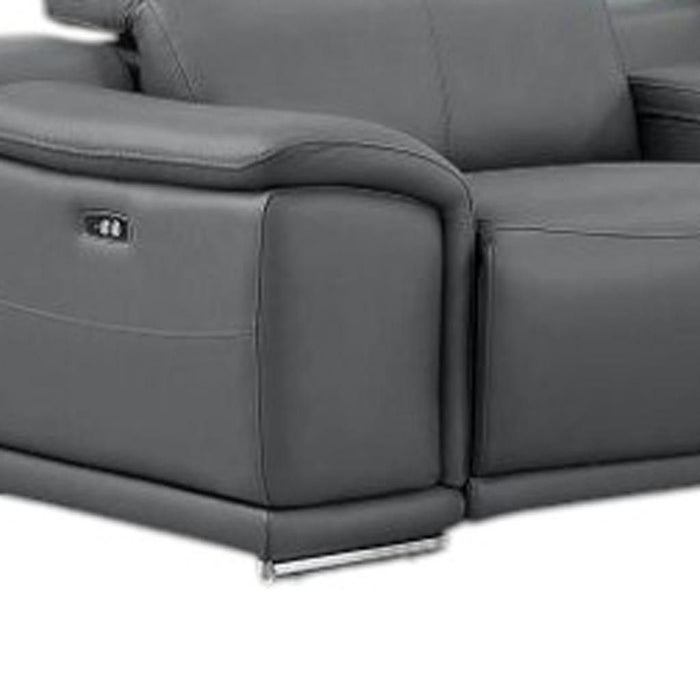Leather Modular L Shaped Eight Piece Corner Sectional With Console - Battleship Gray