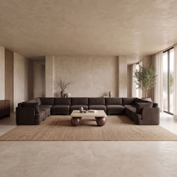 Meridian Furniture Hammond velvet upholstery 10-piece sectional sofa with plush cushions and modern design for stylish living rooms.