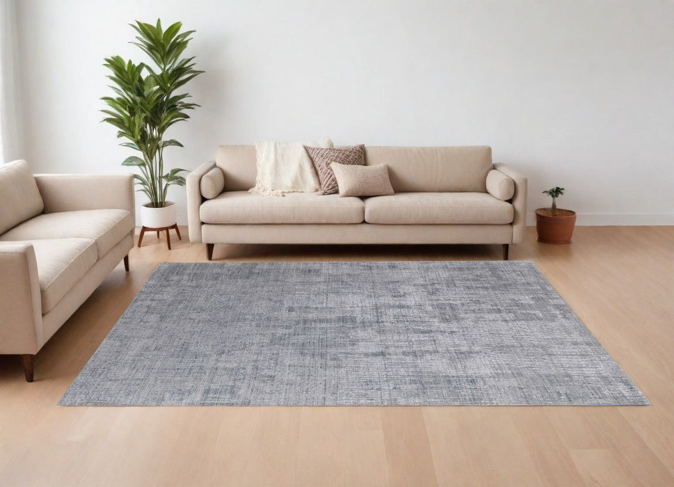 8' x 10' Abstract Hand Woven Worn Faded Area Rug - Light Blue And Silver