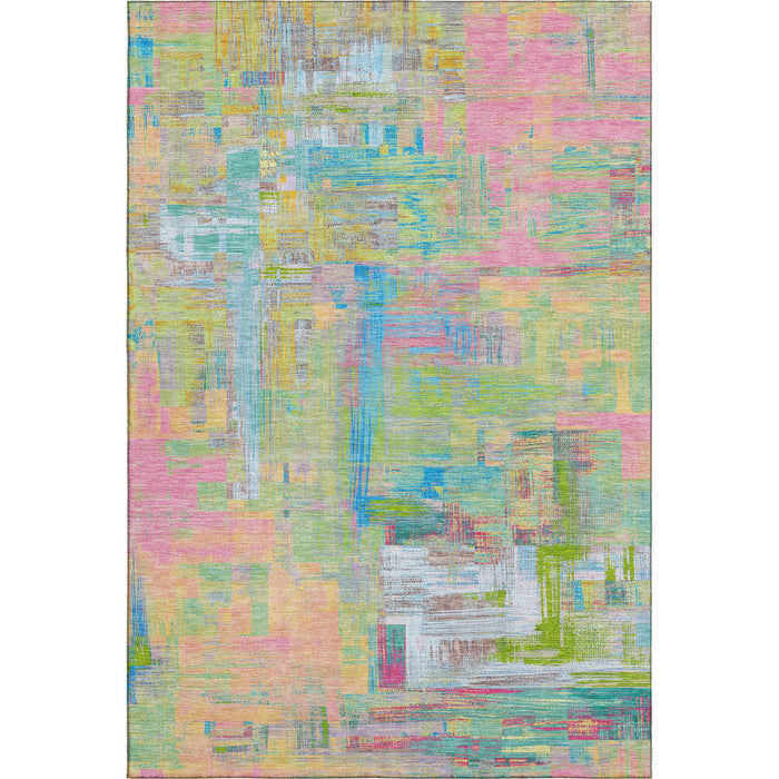 10' X 14' Abstract Washable Area Rug With UV Protection (693096) - Pink / Teal / Lime Green