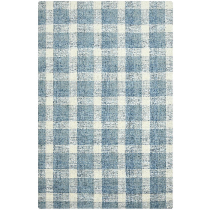 9' X 13' Wool Plaid Hand Tufted Area Rug - Blue And Ivory