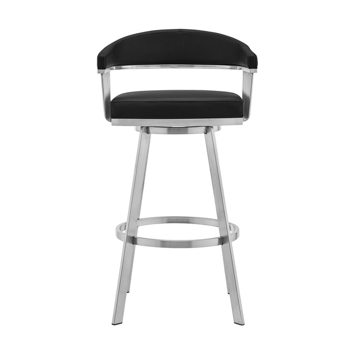 29" Iron Swivel Backless Bar Height Bar Chair - Black And Silver