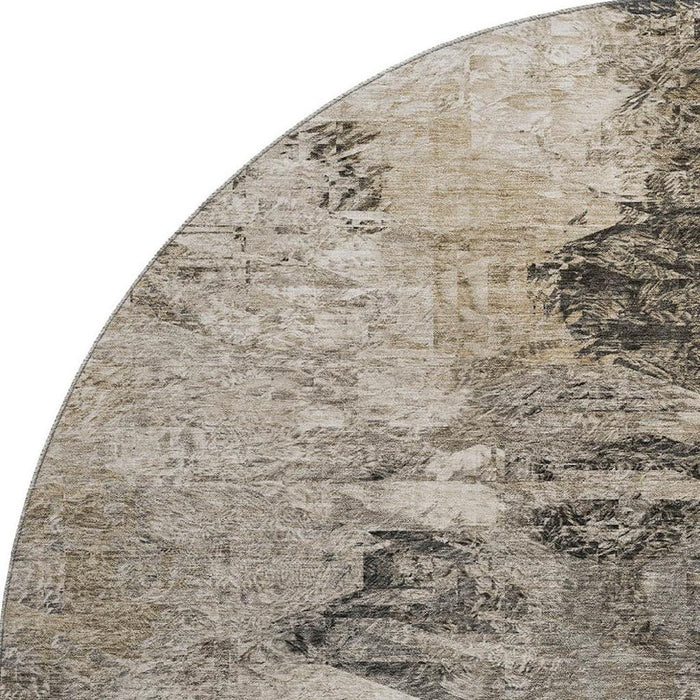 8' Abstract Washable Round Rug With UV Protection (650647) - Taupe / Gray
