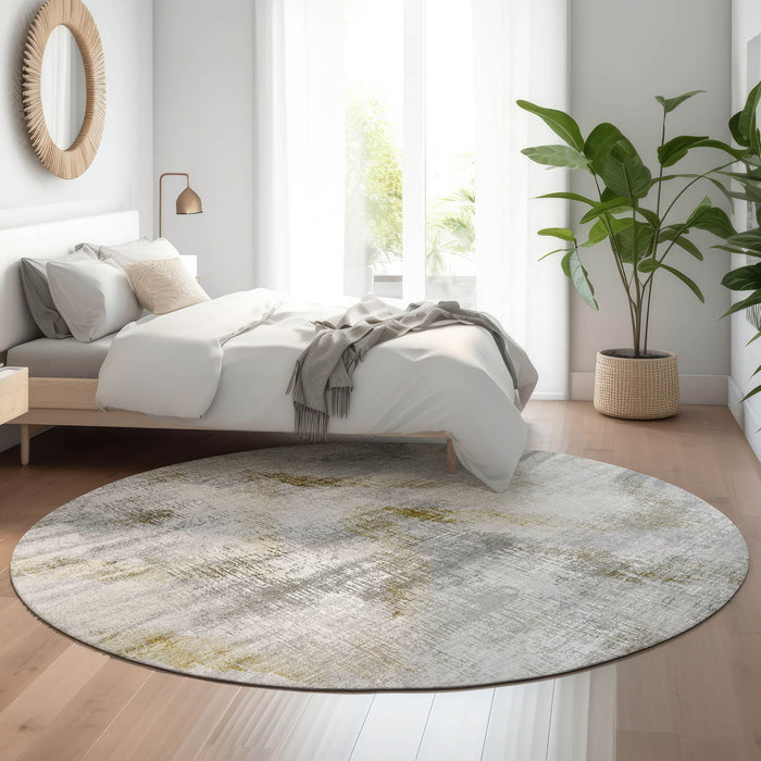 8' Abstract Washable Round Rug With UV Protection - Taupe / Brown