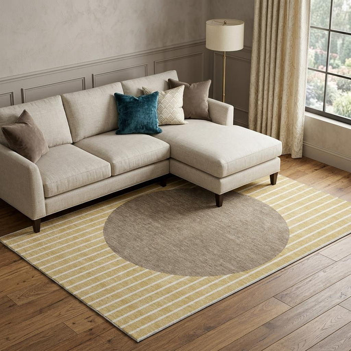 10' X 14' Striped Washable Area Rug With UV Protection (678335) - Wheat / Ivory / Brown
