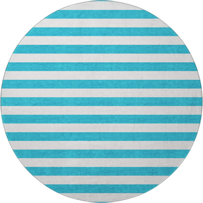 8' Striped Washable Round Rug With UV Protection (647671) - Teal / Ivory
