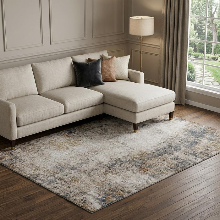 10' X 14' Abstract Washable Area Rug With UV Protection (688225) - Beige / Gray / Copper