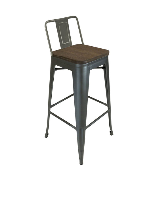 Solid Wood And Metal Low Back Bar Height Bar Chairs (Set of 4) - Brown And Gunmetal