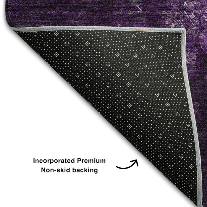 9' X 12' Abstract Washable Area Rug With UV Protection (649545) - Purple / Ivory