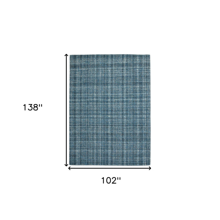 9' X 12' Wool Plaid Hand Tufted Area Rug - Turquoise