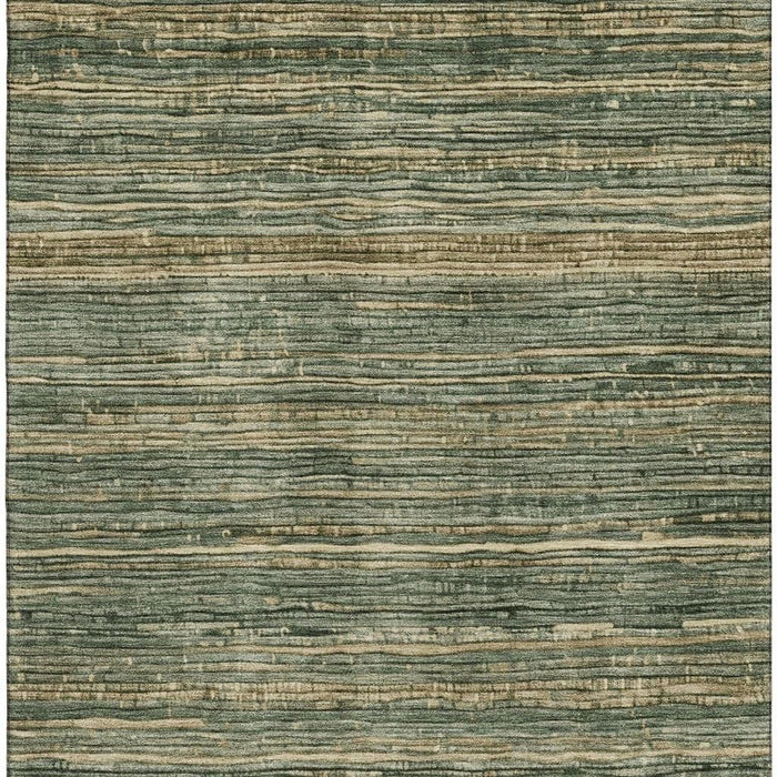 10' X 14' Striped Washable Area Rug With UV Protection (705587) - Fern Green / Taupe
