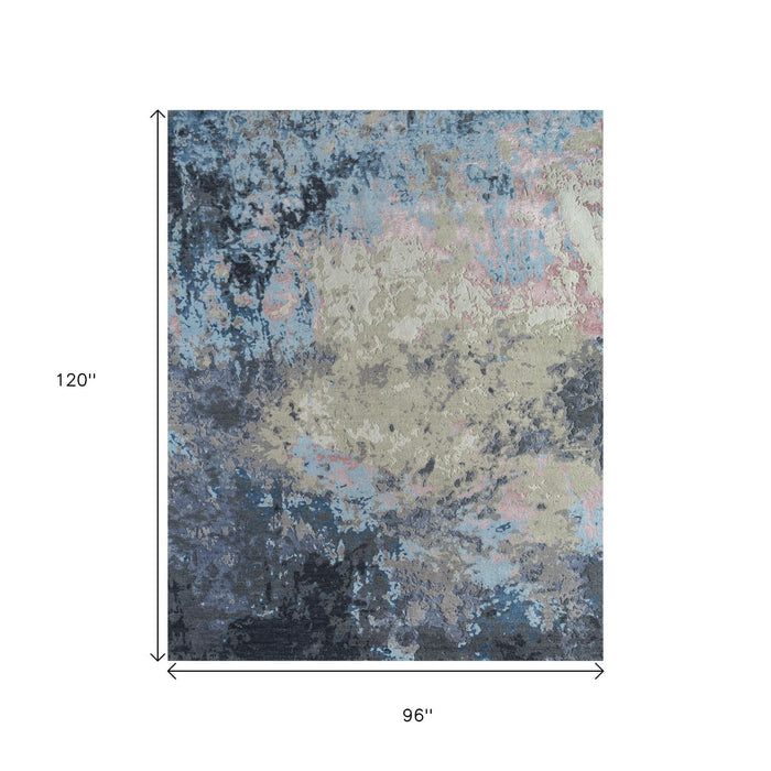 10' X 8' Contemporary Abstract Hand Knotted Area Rug - Blue