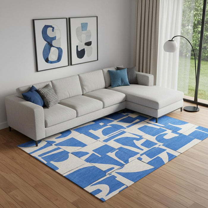 9' X 13' Geometric Washable Area Rug (551960) - Blue / White