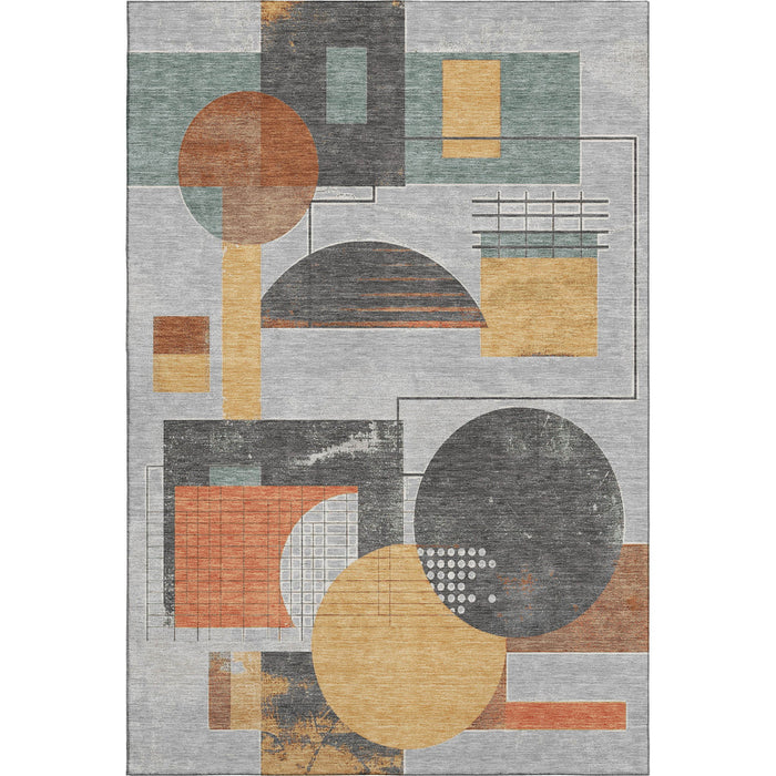 10' X 14' Geometric Washable Area Rug With UV Protection (697458) - Gray / Orange / Gold