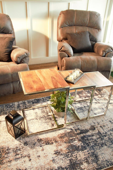 Stylish Wood And Metal C Shaped Nesting End Tables (Set of 3) - Brown Natural