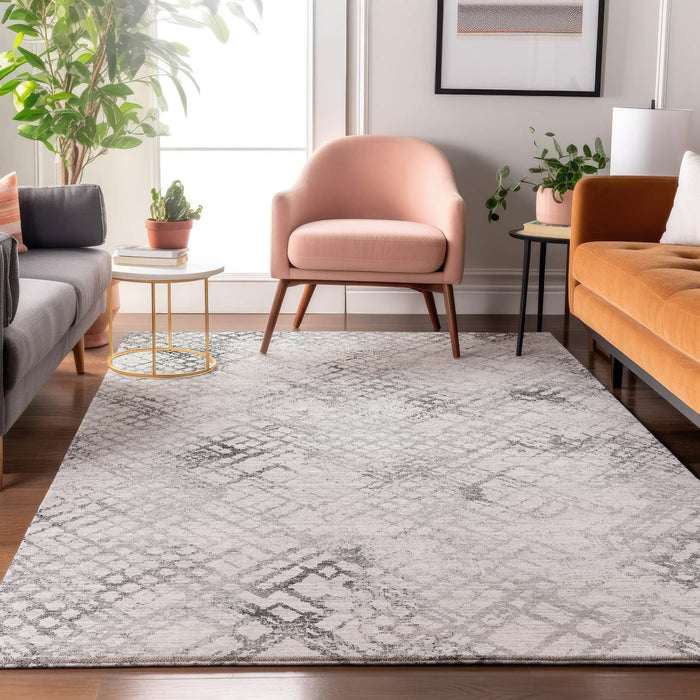 10' X 14' Abstract Geometric Washable Area Rug Polyester With UV Protection - Gray And Silver