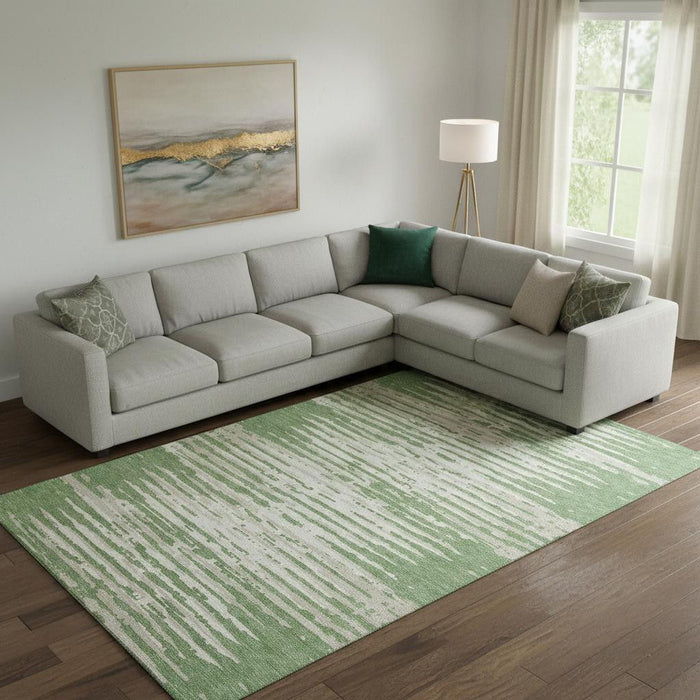 10' X 14' Striped Washable Area Rug With UV Protection (670561) - Green / Ivory