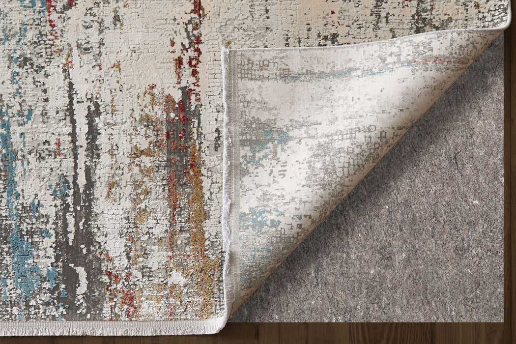 10' Industrial Abstract Power Loom Runner Rug With Fringe - Gray / Red
