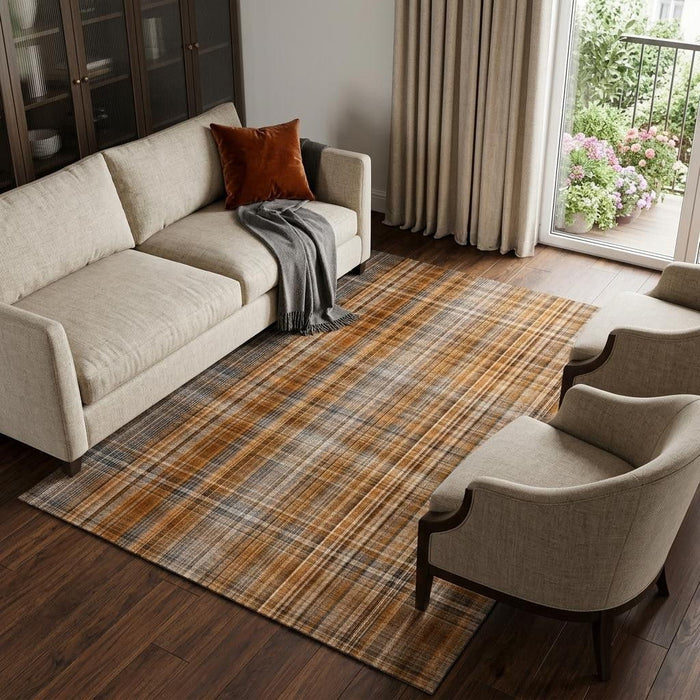 8' X 10' Plaid Washable Area Rug With UV Protection (648314) - Terra Cotta / Gray