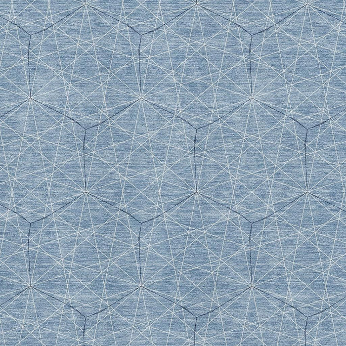 10' X 14' Geometric Washable Area Rug With UV Protection (677861) - Denim Blue / Ivory