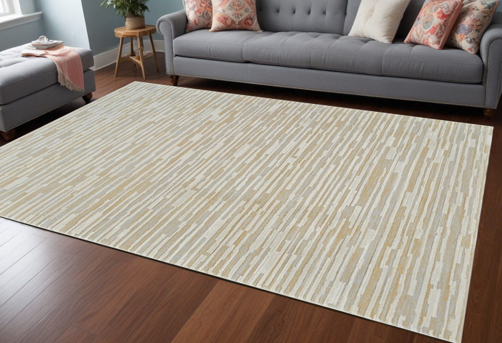 8' x 11' Modern Abstract Distressed Area Rug - Beige And Light Brown