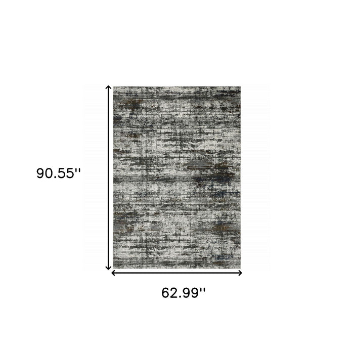 5' x 8' Abstract Power Loom Stain Resistant Area Rug - Ivory Charcoal Gray Blue Rust And Brown