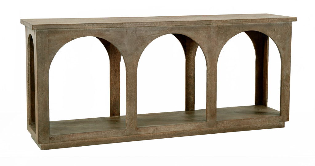 77" Solid Wood Distressed Console Table With Arch Detailing - Brown