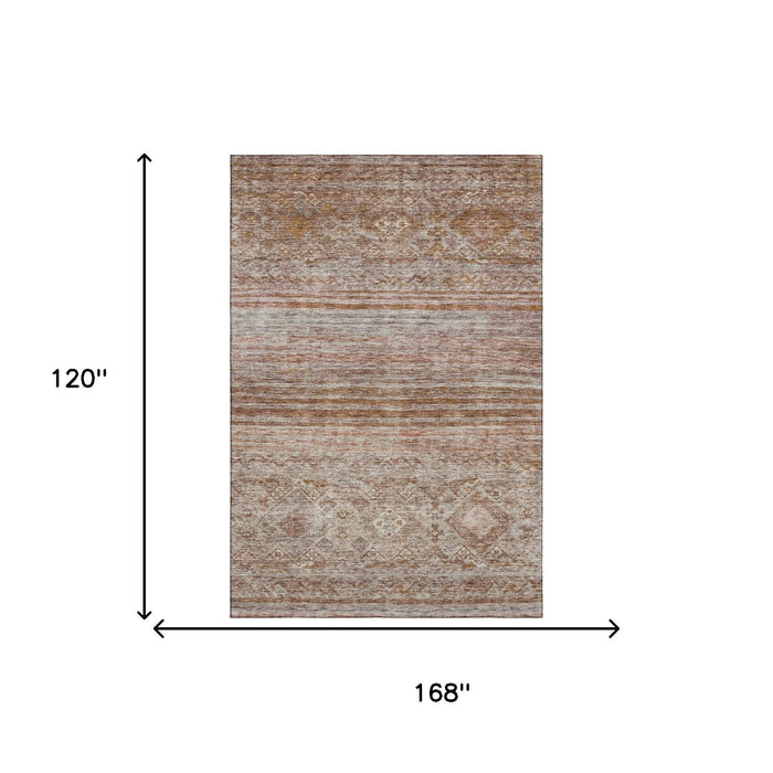 10' X 14' Abstract Geometric Washable Area Rug With UV Protection (688522) - Copper / Gray / Beige