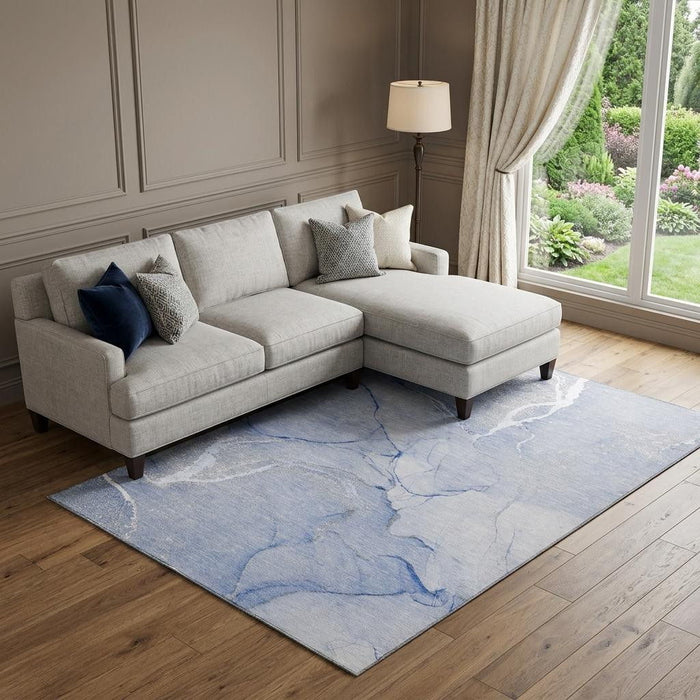 10' X 14' Abstract Washable Area Rug With UV Protection (646960) - Blue / Ivory