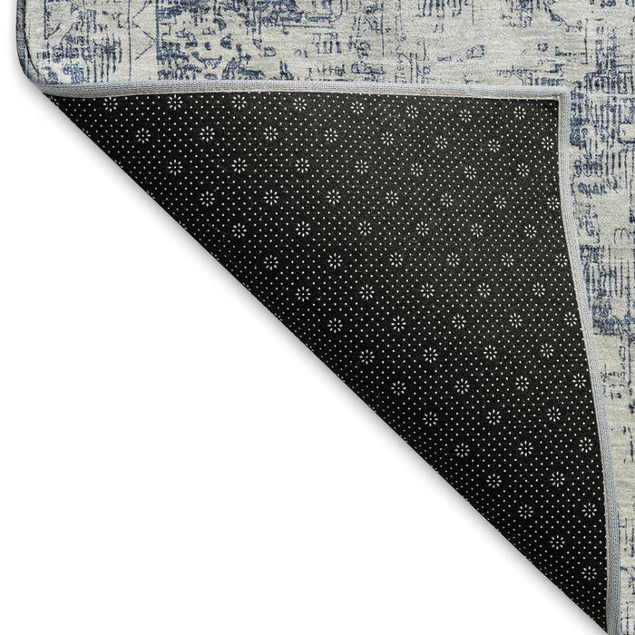 10' X 14' Oriental Washable Area Rug With UV Protection (692004) - Navy Blue / Silver
