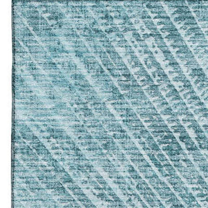 9' X 12' Geometric Washable Area Rug With UV Protection (648357) - Teal / Ivory