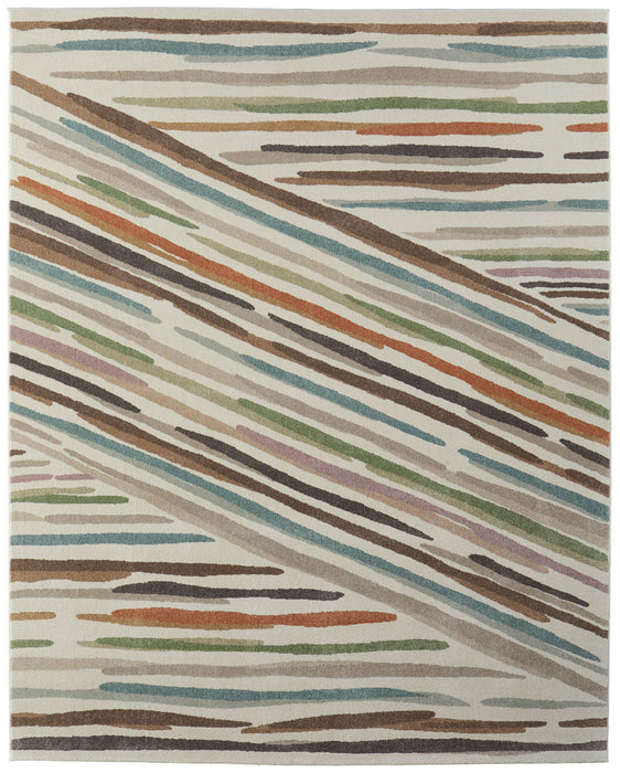 9' X 12' Abstract Area Rug - Ivory And Blue
