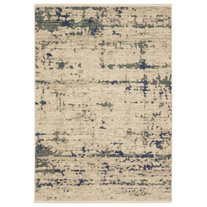 5' X 8' Abstract Area Rug With Fringe - Beige And Green