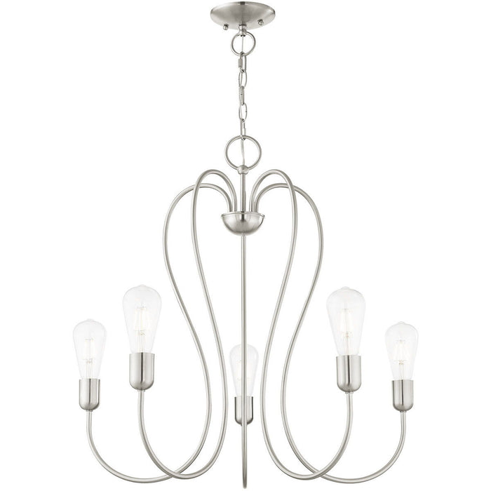 25" Five Light Dimmable Chandelier With Shades - Nickel
