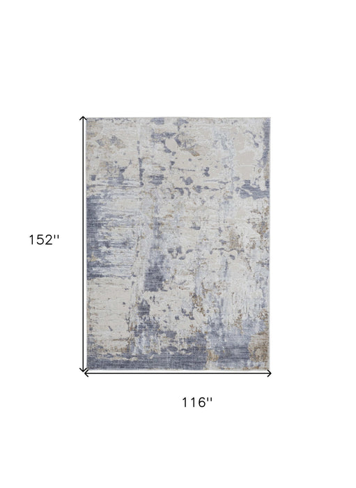 10' x 13' Abstract Power Loom Worn Faded Area Rug - Ivory Gray And Blue